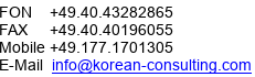 Korean Consulting fon and fax numbers and e-mail